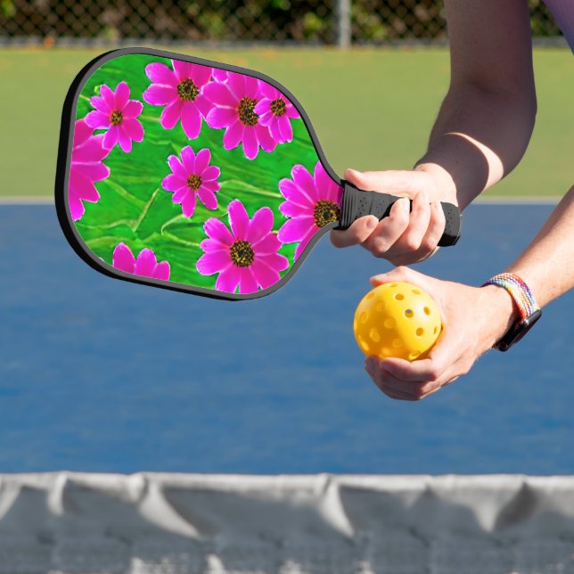Bright Green and Pink Flower Pattern  Pickleball Paddle (Insitu)