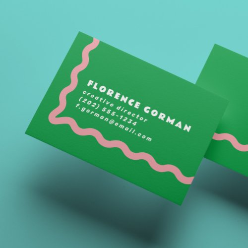Bright Green and Pink Wavy Frame Business Card