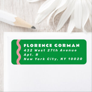 Bright Green and Pink Wavy Frame Return Address Label