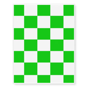 Bright Green and White Checkerboards Temporary Tattoos
