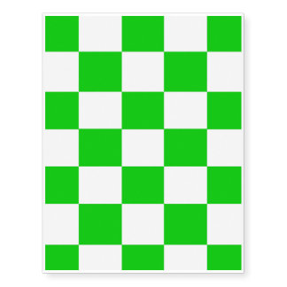 Bright Green and White Checkerboards Temporary Tattoos