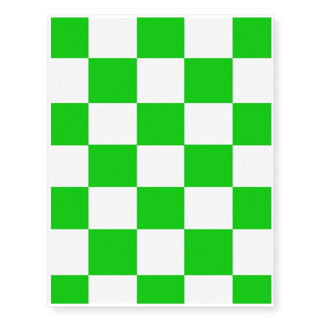 Bright Green and White Checkerboards Temporary Tattoos (Front)