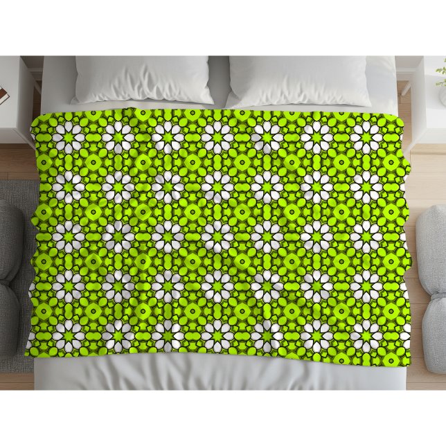 Bright green and white floral patterned fleece blanket (Creator Uploaded)