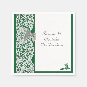 Bright Green And White Lace Traditional Wedding Paper Napkins by personalized_wedding at Zazzle