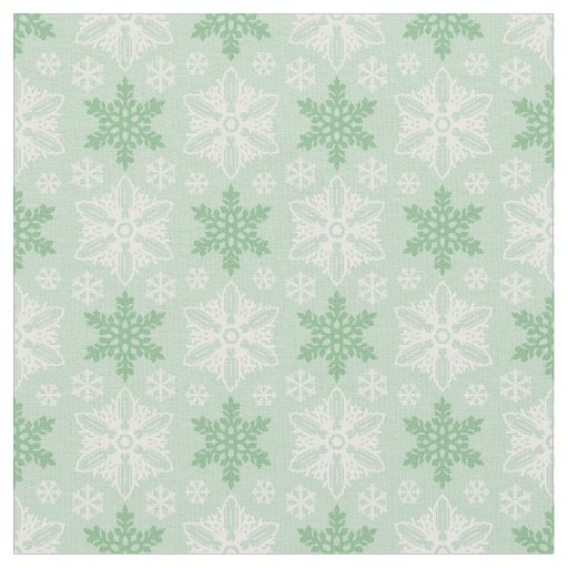 Bright Green and Winter White Snowflake Pattern Fabric
