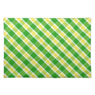 Bright Green And Yellow Plaid Pattern Placemats
