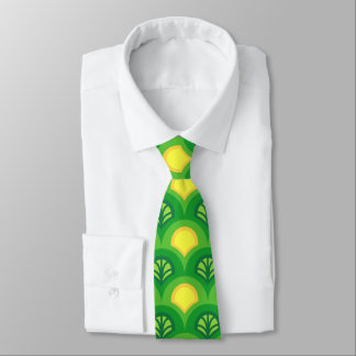 Bright green and yellow scallop art deco pattern  neck tie
