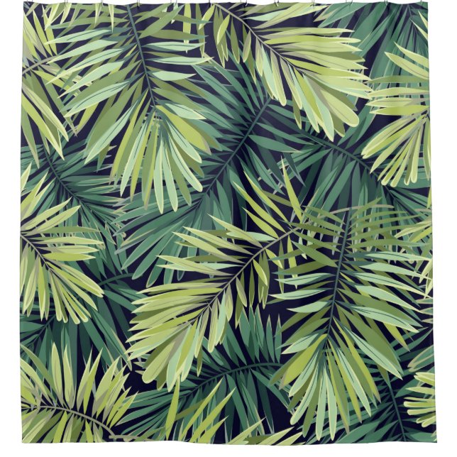 Bright green background with tropical plants. Seam Shower Curtain (Front)