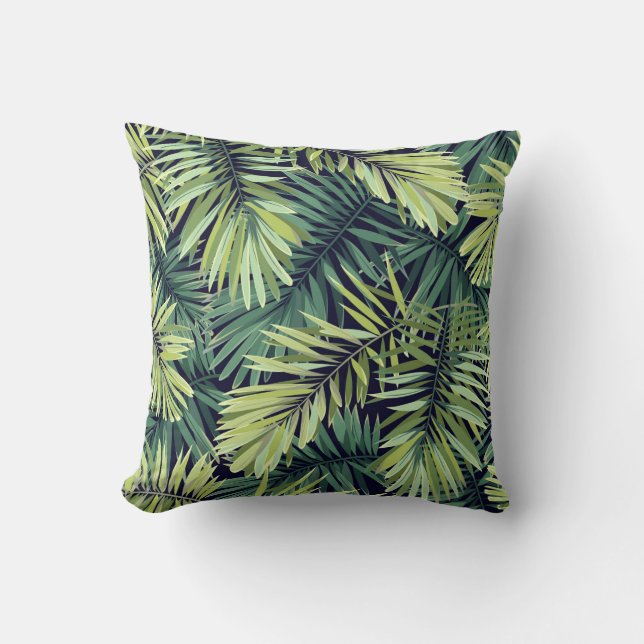 Bright green background with tropical plants. Seam Throw Pillow (Front)