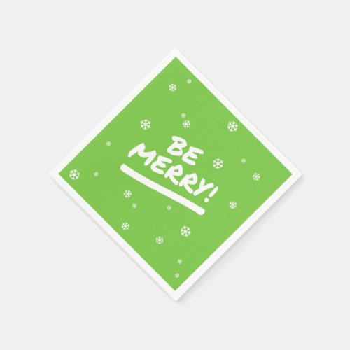 Bright Green Be Merry Christmas Party Napkins