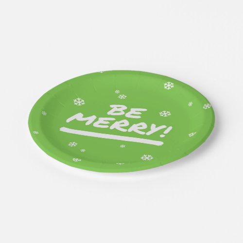 Bright Green Be Merry Christmas Party Paper Plates