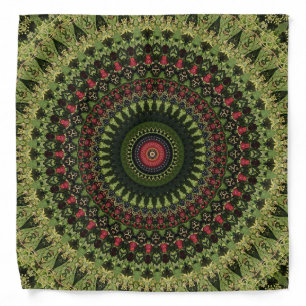 Bright Green Black and Red Mandala Design Bandana