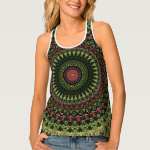 Bright Green Black and Red Mandala Retro Tank Top