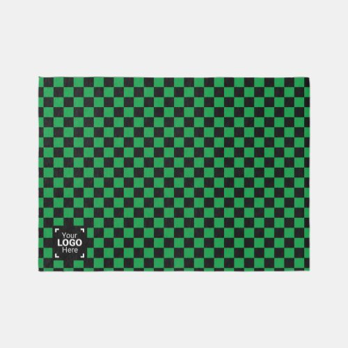 Bright Green  Black Chessboard Checks Custom Logo Rug