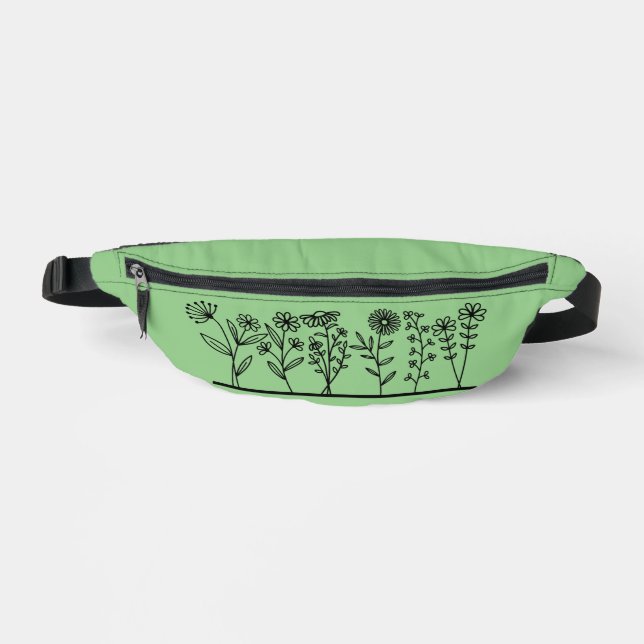 Bright Green Black Floral Border Fanny Pack (Front)
