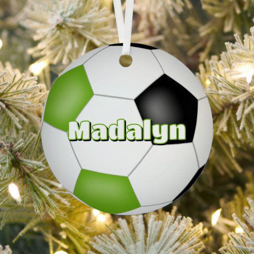 bright green black keepsake soccer athlete metal ornament