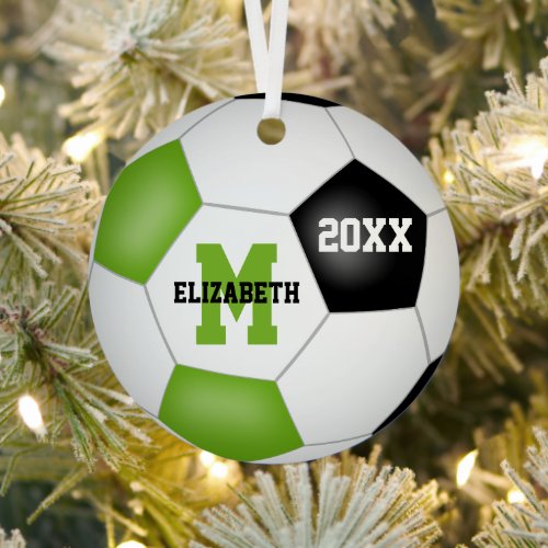 bright green black keepsake soccer athlete metal ornament