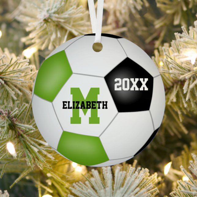 bright green black keepsake soccer athlete metal ornament (Insitu)