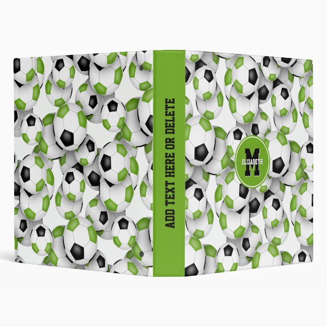 bright green black kids soccer scrapbook 3 ring binder (Background)