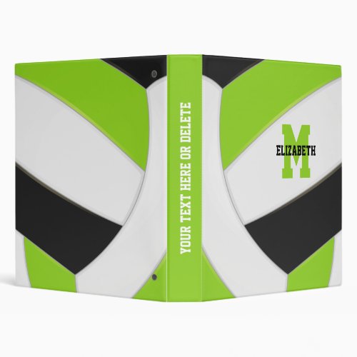 bright green black monogrammed volleyball 3 ring binder