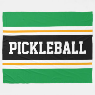 Bright Green Black Orange White PICKLEBALL Stripes Fleece Blanket