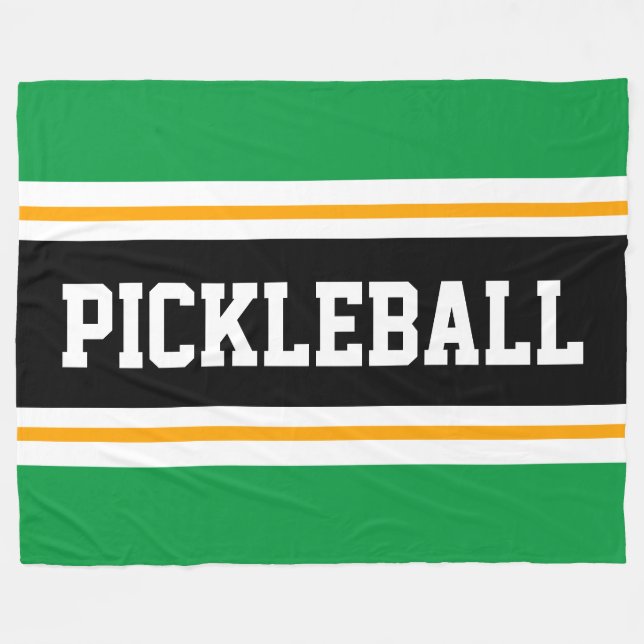 Bright Green Black Orange White PICKLEBALL Stripes Fleece Blanket (Front (Horizontal))