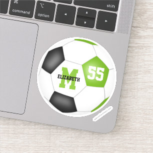 Bright green black soccer ball personalized  sticker