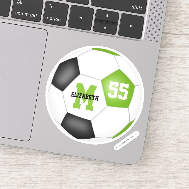 Bright green black soccer ball personalized  sticker (Detail)