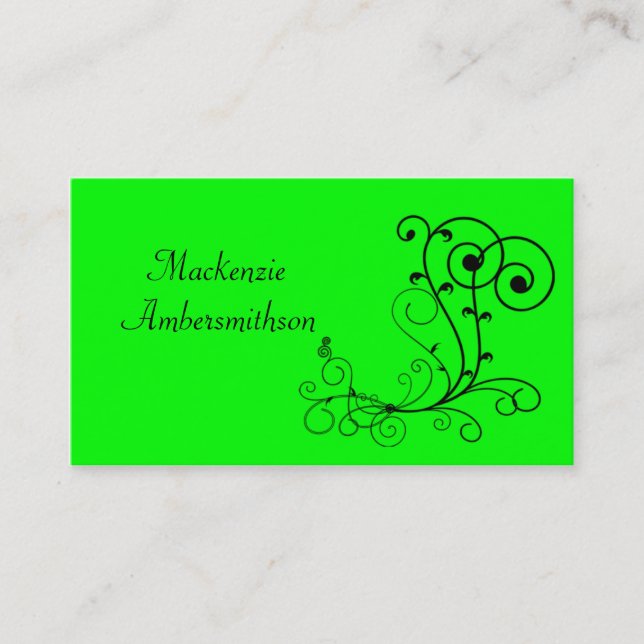 Bright Green Black Swirl Business Card (Front)