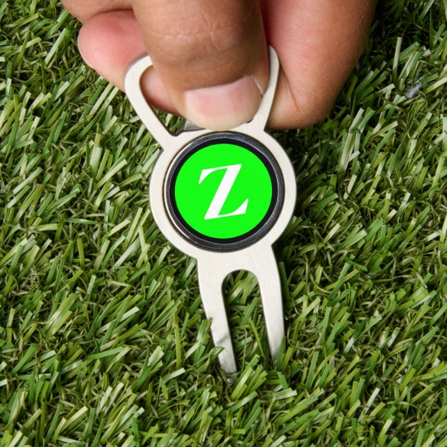 Bright Green Black Watercolor Monogram Divot Tool (Insitu 1)