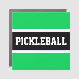 Bright Green Black White Stripes PICKLEBALL Text Car Magnet