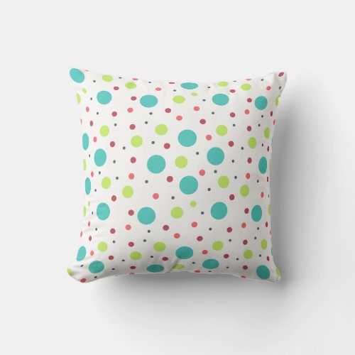 Bright Green Blue Pink Gray Polka Dot Pattern Throw Pillow