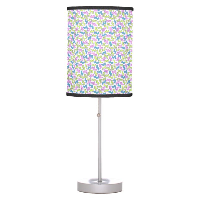 BRIGHT GREEN BLUE PINK RETRO ZIG ZAG PATTERN TABLE LAMP (Front)