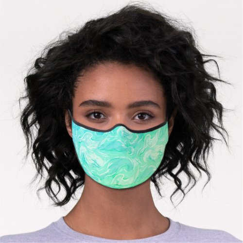 Bright Green Blue Teal Aqua Van Gogh Swirls Premium Face Mask