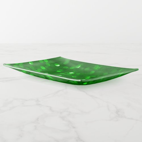 Bright Green Bokeh Glitter Background Trinket Tray