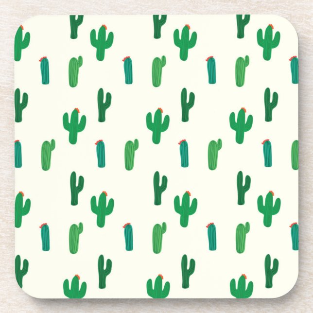 Bright Green Cactus Pattern Beverage Coaster (Front)