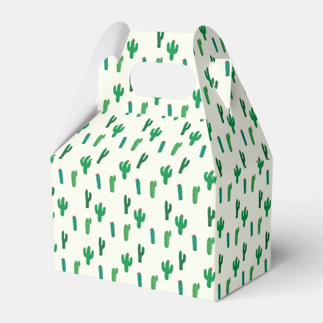 Bright Green Cactus Pattern Favor Boxes (Front Side)