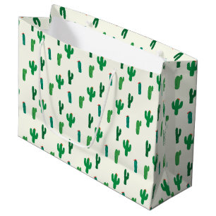 Bright Green Cactus Pattern Large Gift Bag