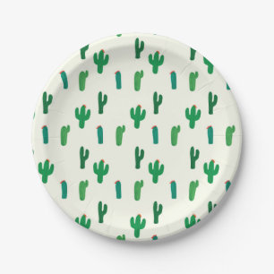 Bright Green Cactus Pattern Paper Plates