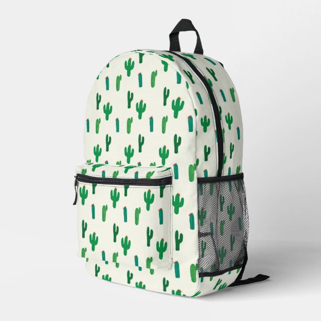 Bright Green Cactus Pattern Printed Backpack (Back Corner Right)