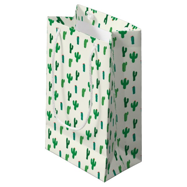 Bright Green Cactus Pattern Small Gift Bag (Front Angled)