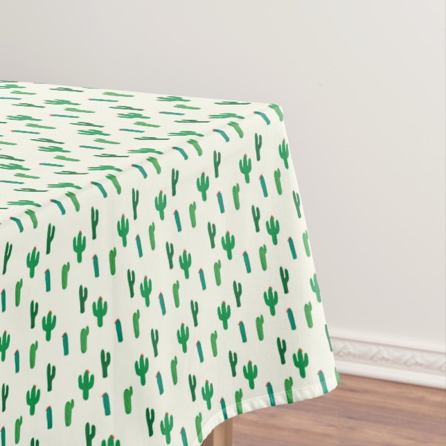 Bright Green Cactus Pattern Tablecloth (In Situ)