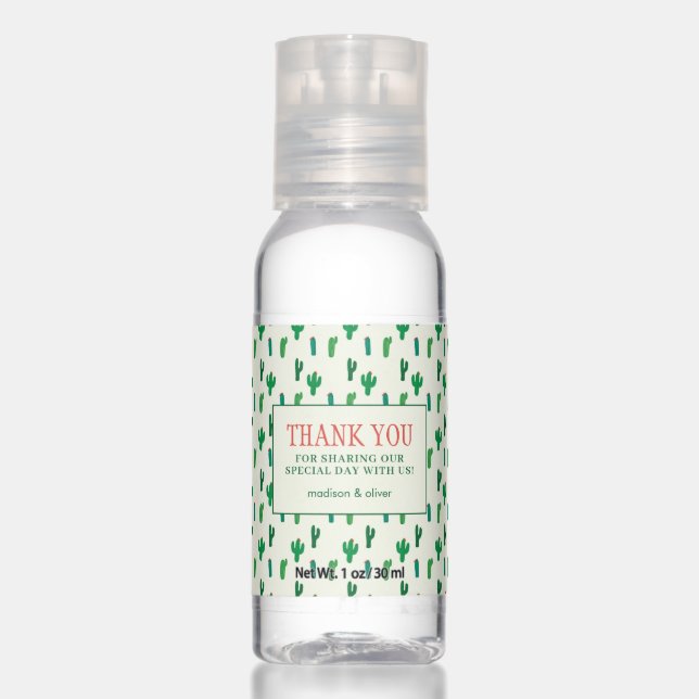 Bright Green Cactus Pattern - Thank You Hand Sanitizer (Front)