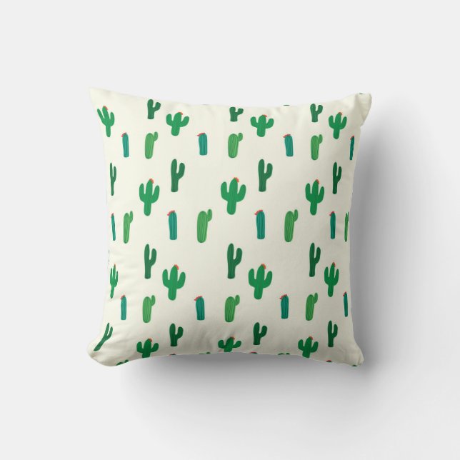 Bright Green Cactus Pattern Throw Pillow (Front)