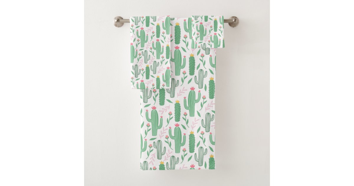 Bright Green Cactus Succulent Pattern Bath Towel Set Zazzle