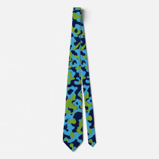 Bright Green Camouflage in Aqua Blue and Navy Neck Tie