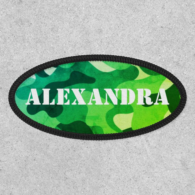 Bright Green Camouflage Military Personalized Name Patch (Front)