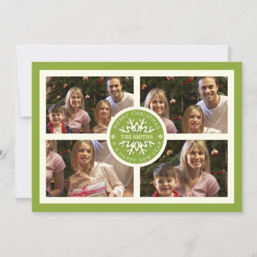 Bright Green Christmas Snowflake Multi Photocard Holiday Card