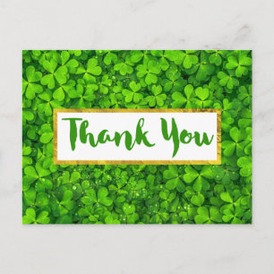 Bright Green Clover Leaves Background Thank You Postcard