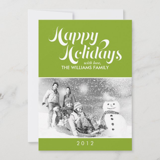 Bright Green Contemporary Script Holiday Card (Front)